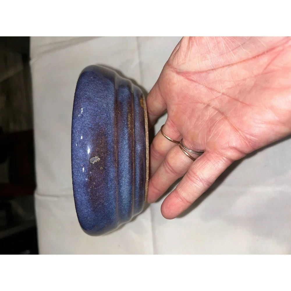 Signed Studio Pottery Bowl Cobalt Blue Glazed Speckled Stoneware 6 Inch